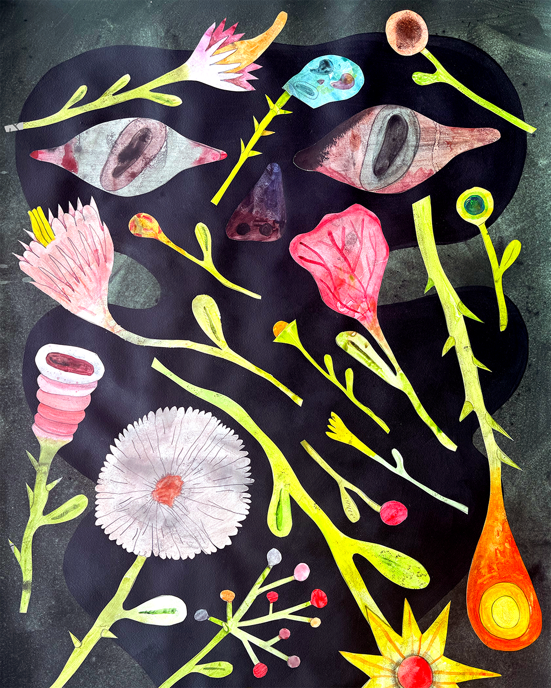 Figure looking through Flowers