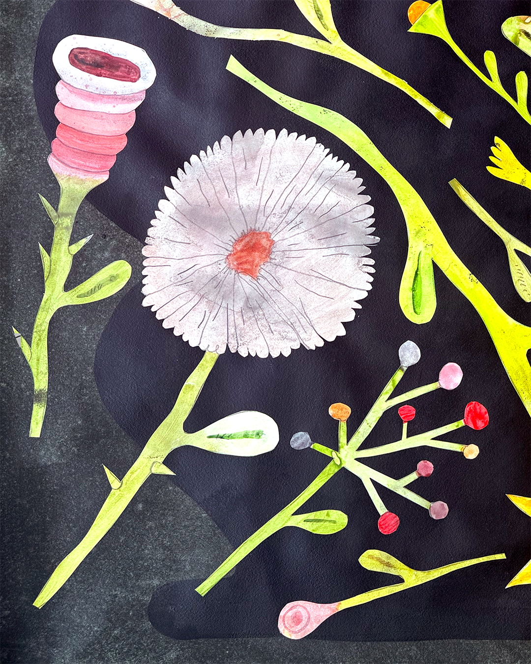 Figure looking through Flowers